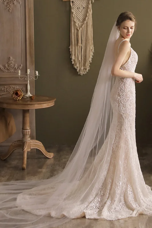 One-tier Cut Edge Tulle Chapel Veils CV0266 Tulle Ball Gown