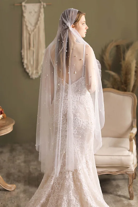 One-tier Cut Edge Tulle Tea Veils with Beading CV0294 Black Tulle Dress