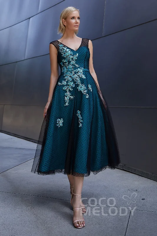 A-Line Knee Length Tulle and Lace Dress PR3611CR Tulle Bridesmaid Dress