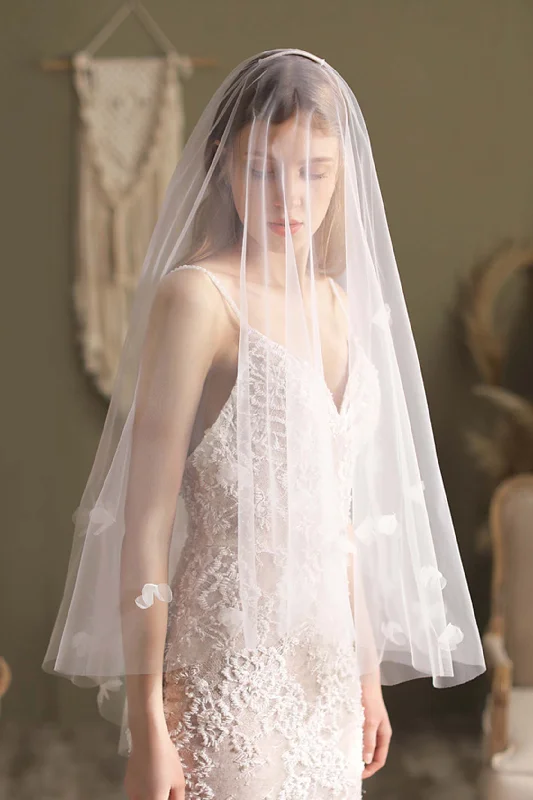 One-tier Cut Edge Tulle Waist Veils with Flower CV0299 Tulle Wedding Dress