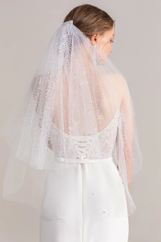 Two-tier Cut Edge Tulle Hip Veils with Beading CV0250 Tulle Dress Color
