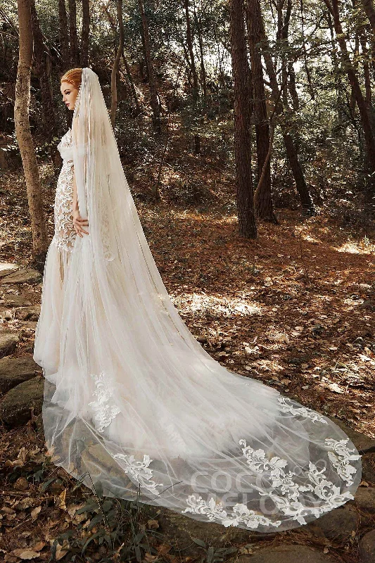 One-tier Cut Edge Tulle Cathedral Veils Appliques CV0186 Bohemian Tulle Dress