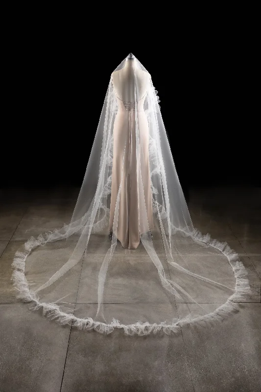 One-tier Cut Edge Tulle Cathedral Veils with  CV0282 Tulle Dress Look