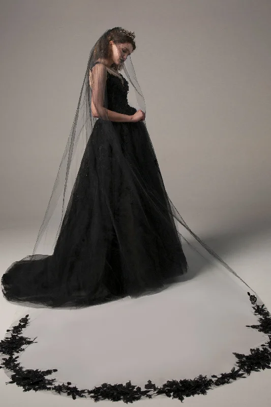 One-tier Tulle Cathedral Veils Appliques Beading CV0234 Tulle Dress Vibe