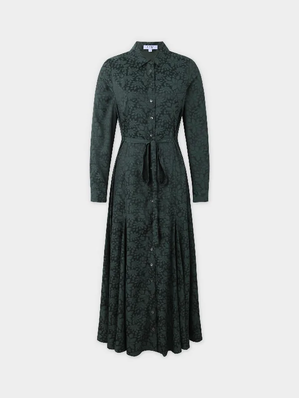 Collared A-Line Shirtdress-Green Shirt Dress Look
