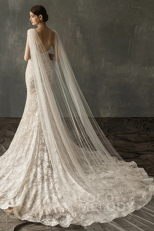 Elegant One-tier Cut Edge Tulle Chapel Veils Beading CV0200 Glitter Tulle Dress