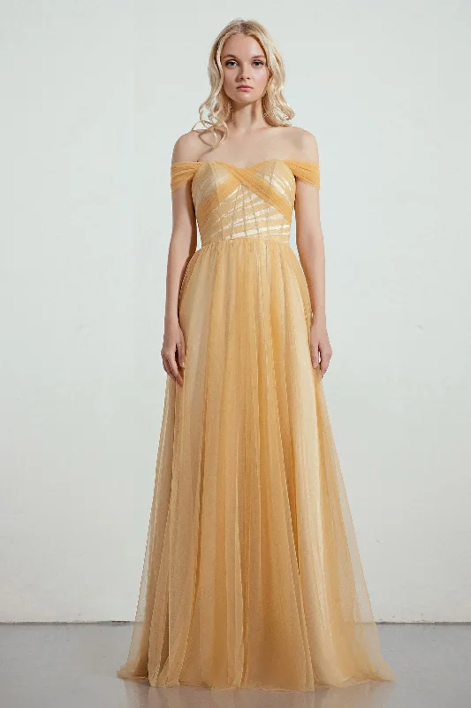 A-Line Tulle/Elastic Silk like Satin Bridesmaid Dress CB0261 Tulle Dress Shine