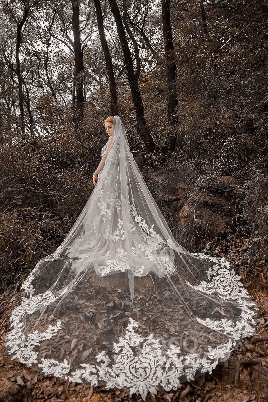 Two-tier Lace Edge Tulle Cathedral Veils Appliques CV0184 A-line Tulle Dress