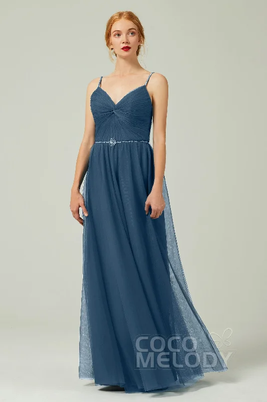 A-Line Floor Length Tulle Bridesmaid Dress CB0327 White Lace Tulle