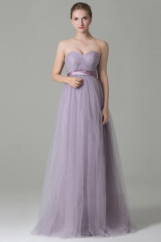 Sheath-Column Floor Length Tulle Bridesmaid Dress COZF1500B Off-shoulder Tulle Dress
