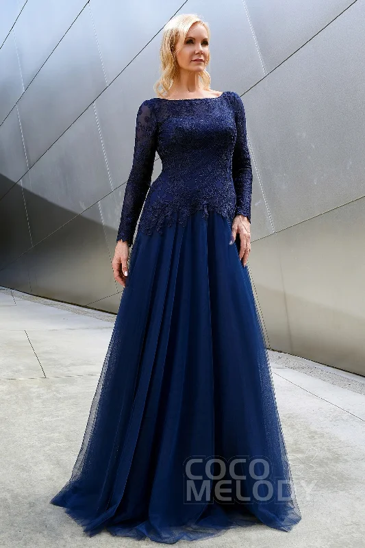 A-Line Sweep-Brush Train Tulle and Lace Dress PR3602CR Tulle Evening Gown