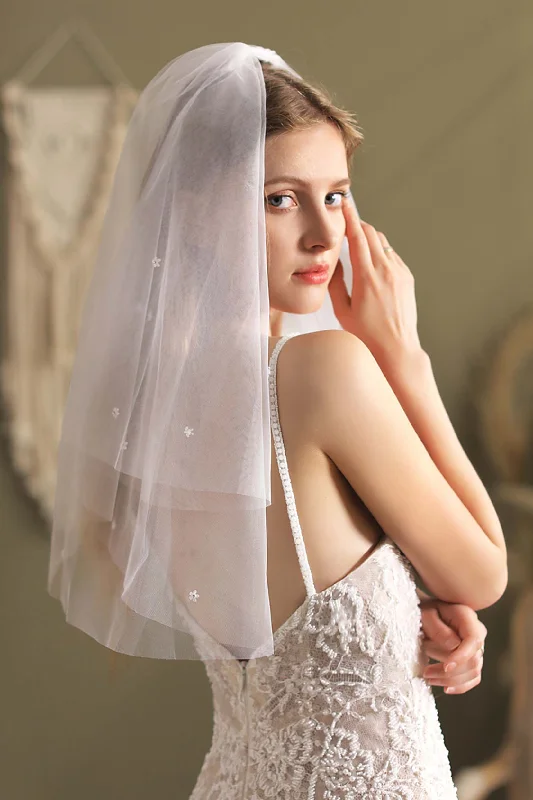 Two-tier Cut Edge Tulle Elbow Veils with Flower CV0292 Tulle Dress Sparkle
