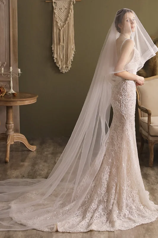 Two-tier Cut Edge Tulle Chapel Veils CV0268 Fluffy Tulle Dress