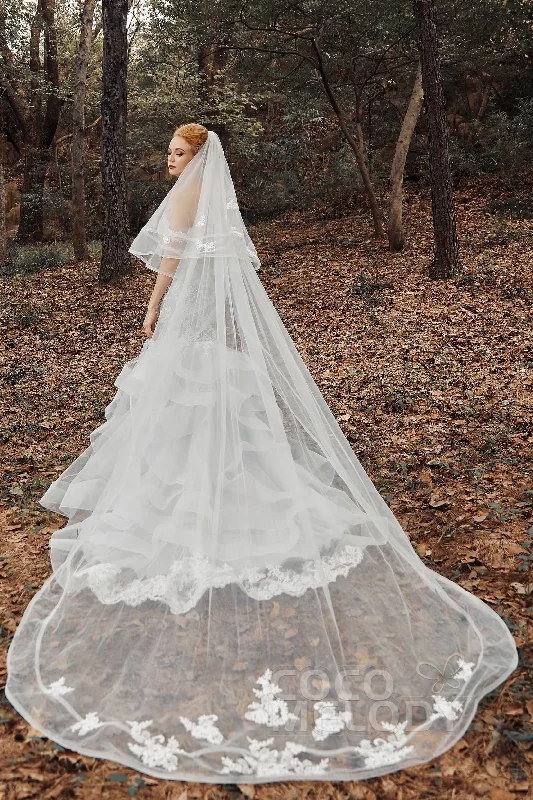 Two-tier Lace Edge Tulle Cathedral Veils Appliques CV0192 Short Tulle Dress