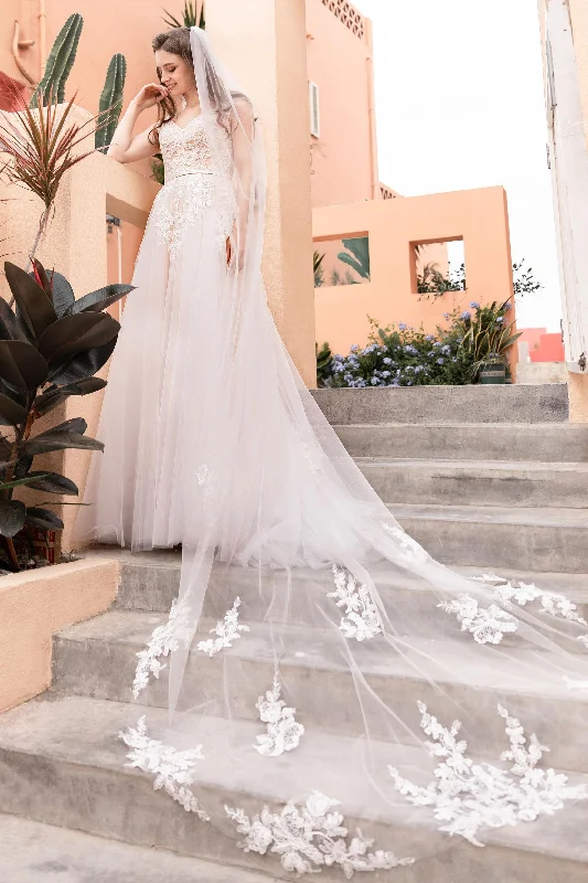 One-tier Lace Edge Tulle Cathedral Veils CV0226 Tulle Dress Formal