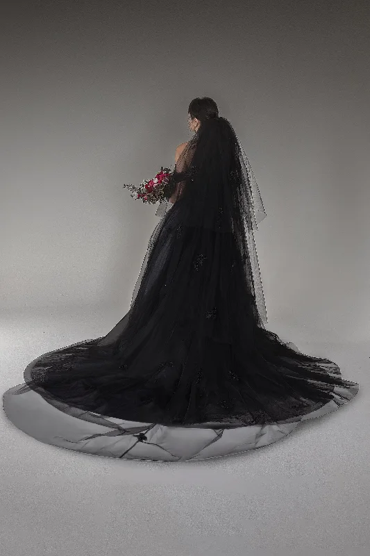Three-tier Cut Edge Tulle Chapel Veils with Appliques Beading CV0271 Tulle Dress Puff