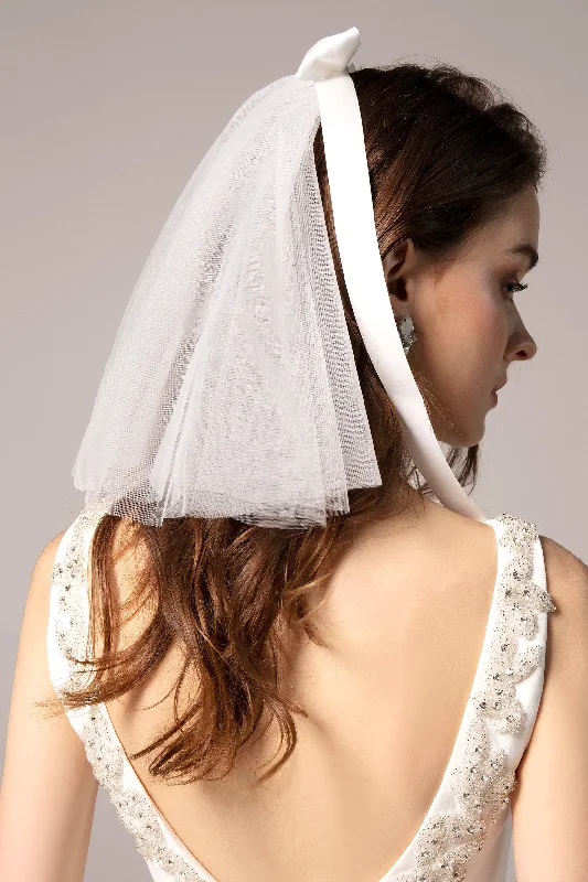 Two-tier Cut Edge Tulle Shoulder Veils with Bow CV0244 Tulle Dress Glam