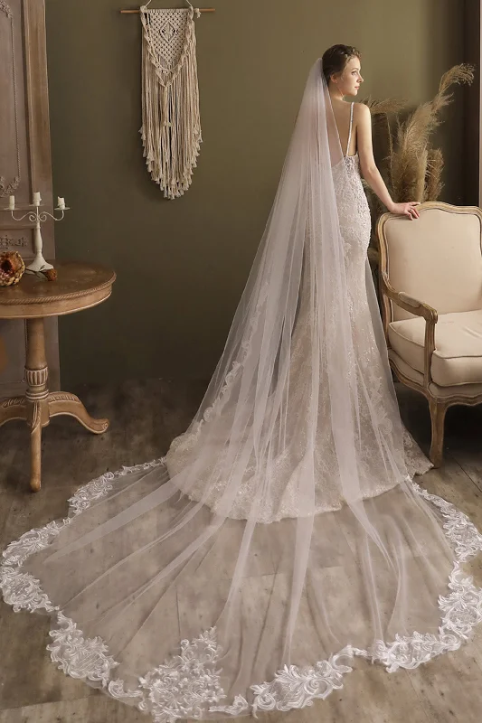 One-tier Lace Edge Tulle Cathedral Veils Appliques CV0269 Sparkling Tulle Dress