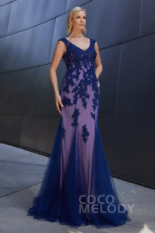 Mermaid Sweep-Brush Train Tulle Knitted Fabric Dress PR3613CR Tulle Dress Glamour