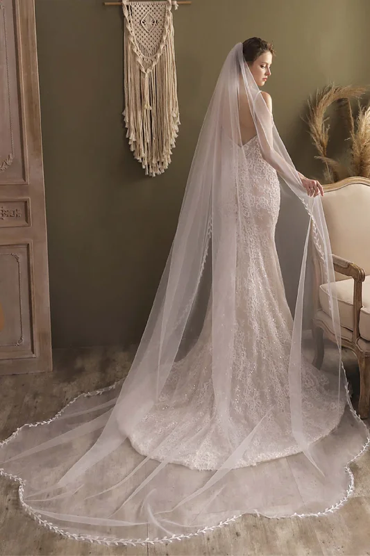 One-tier Leaves Edge Tulle Cathedral Veils CV0298 Tulle Bodycon Dress
