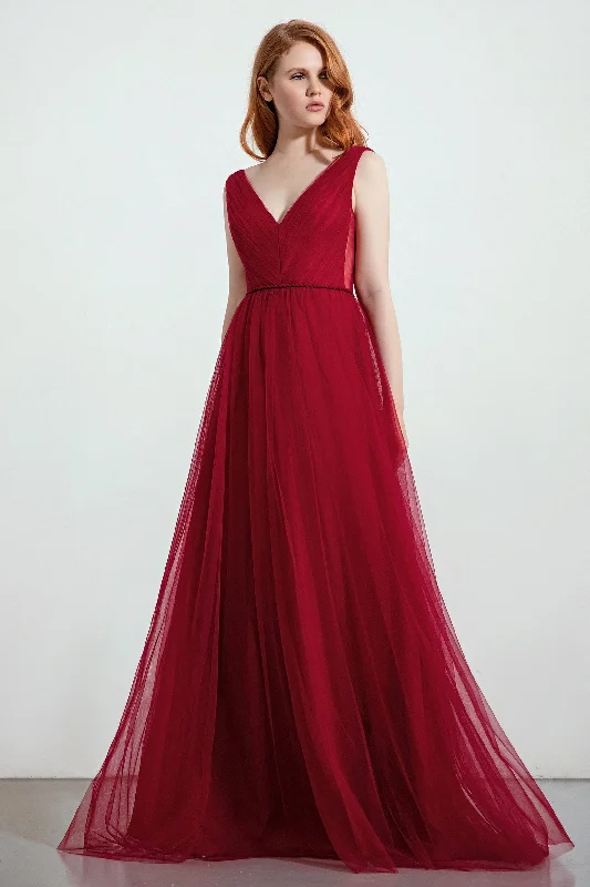 A-Line Sweep-Brush Train Tulle Bridesmaid Dress CB0263 Tulle Dress Modern