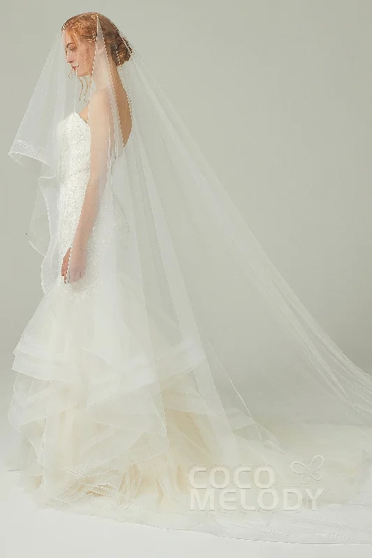 One-tier Lace Edge Tulle Cathedral Veils Appliques AV18020 Sparkling Tulle Dress