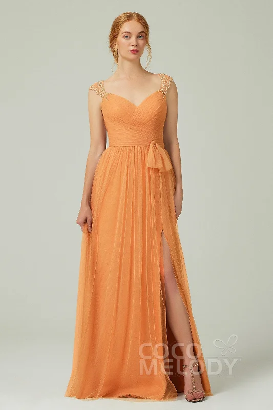A-Line Floor Length Tulle Bridesmaid Dress CB0313 Tulle Maxi Dress
