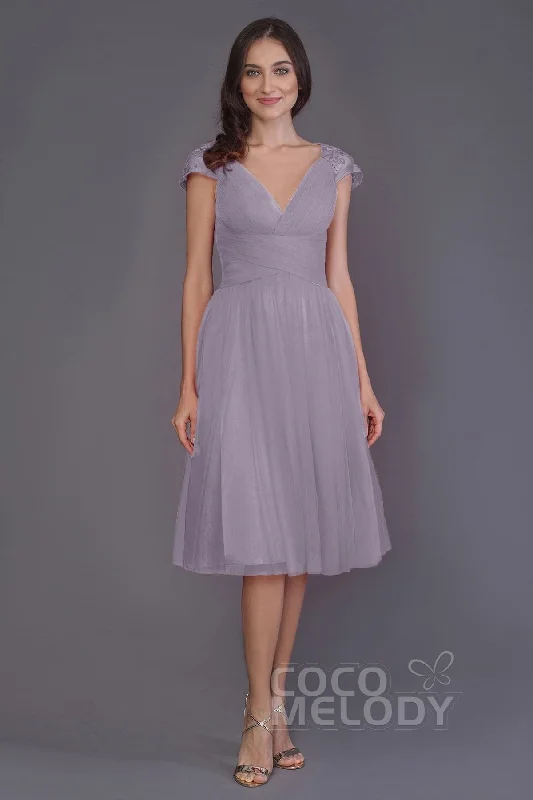 A-Line Knee Length Tulle Bridesmaid Dress PR3515CR Tulle Dress Silhouette