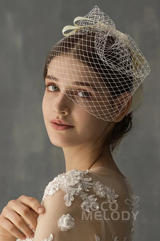 Cute One-tier Cut Edge Tulle Blusher Veils with Bow CV0196 Pink Tulle Gown