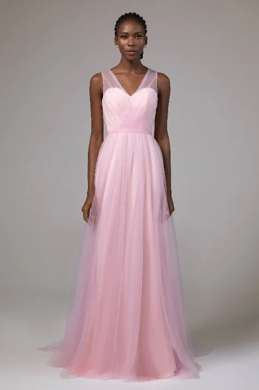 A-Line Floor Length Tulle/Chiffon Bridesmaid Dress CB0392 Pretty Tulle Dress