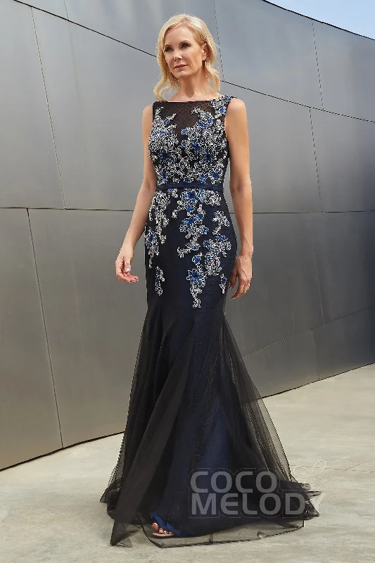Mermaid Sweep Train Lace Tulle Knitted Fabric Dress PR3612CR Tulle Dress Party