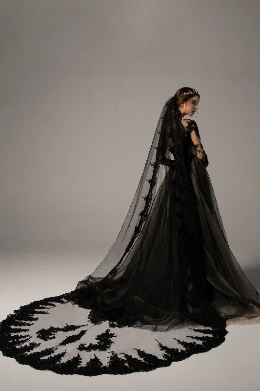 One-tier Lace Edge Tulle Cathedral Veils Appliques CV0225 Tulle Dress Trendy