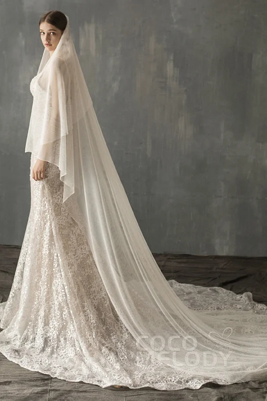 Two-tier Cut Edge Tulle Chapel Veils CV0223 Tulle Evening Gown