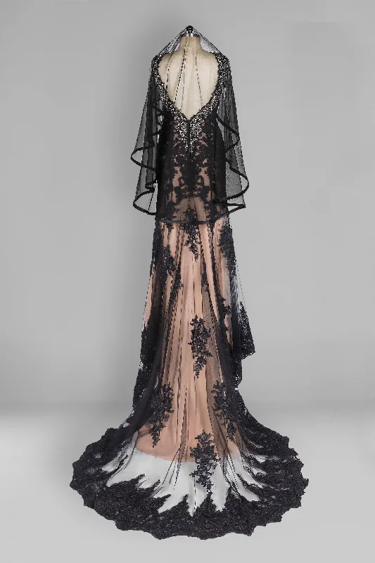 One-tier Ribbon Edge Tulle Hip Veils with Ribbons CV0281 Long Sleeve Tulle