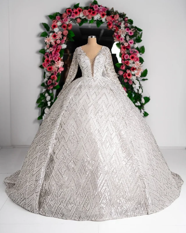 Nisa Bridal Dress with Sequins and Stones Classic Lace Gown