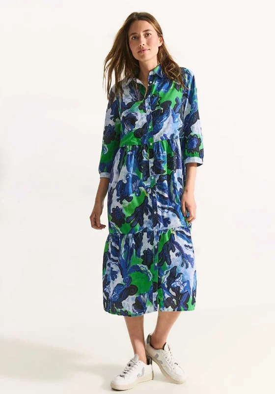 Cecil Sea Print Midi Smock Shirt Dress, Blue Velvet midi dresses
