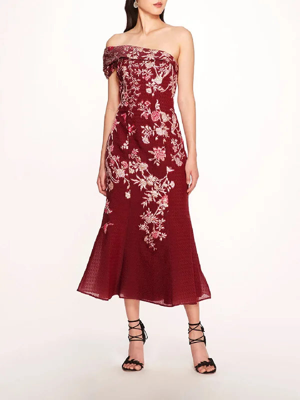 One Shoulder Gilded Midi Dress Comfortable midi dresses for everyday wear
