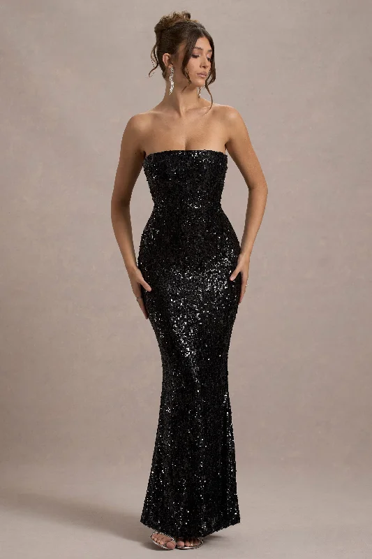 Like Magic | Black Sequin Bandeau Maxi Dress Cocktail maxi dresses