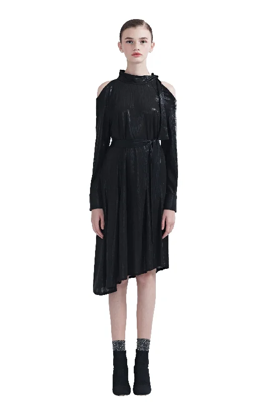 Smooth Off-Shoulder Slant Hem Dress - Black Lounge unclassified dresses