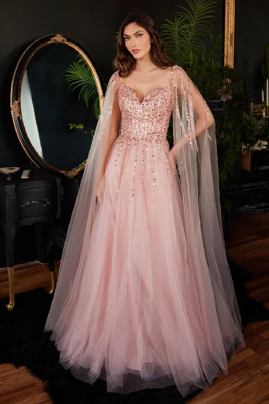 Cape Sleeves Beaded A-Line Dress By Cinderella Divine -CD0204 Engagement unclassified dresses