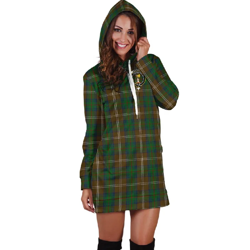 Chisholm Hunting Tartan Hoodie Dress with Family Crest Fall unclassified dresses