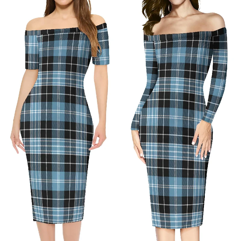 Clark Ancient Tartan Off Shoulder Lady Dress A-line unclassified dresses