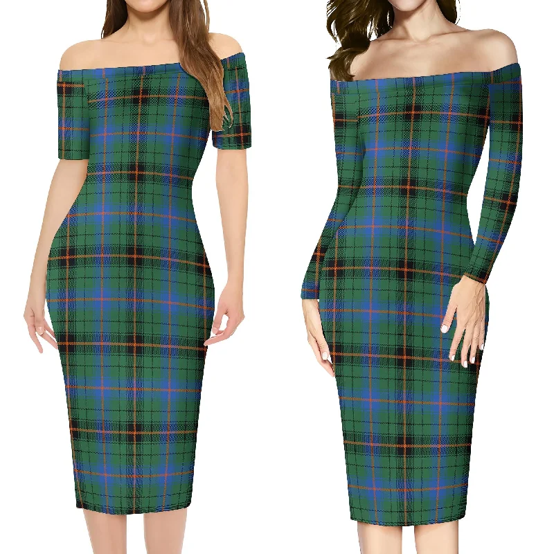 Davidson Ancient Tartan Off Shoulder Lady Dress Spring unclassified dresses