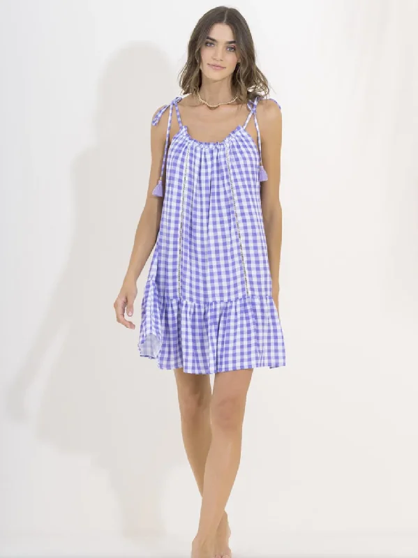 Gingham Magnolia Dress - Purple A-line unclassified dresses