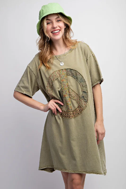 Peace patch washed cotton jersey tunic dress Polka dot unclassified dresses