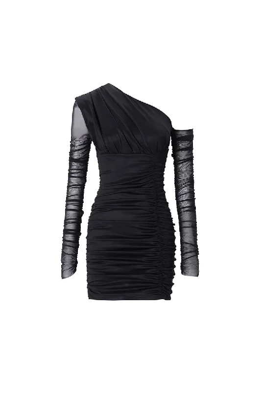 Slanted Shoulder Pleated Dress Casual chic unclassified dresses