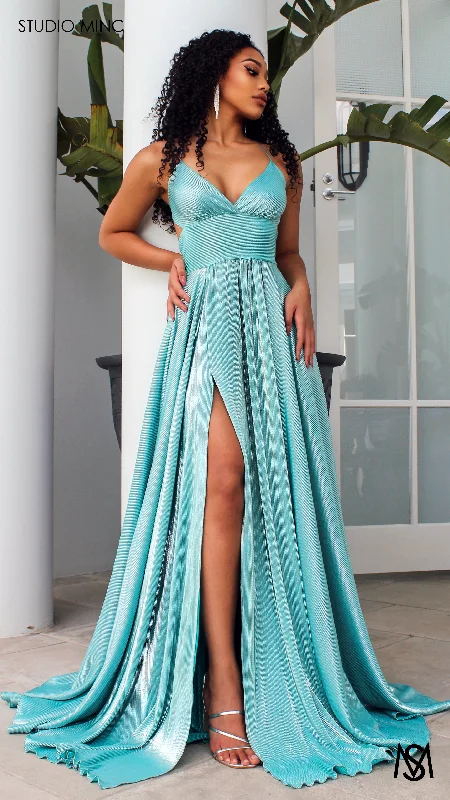 METALLIC COSMO - Teal Green Flowy Formal Dress with Leg Split & Cut Outs Printed unclassified dresses METALLIC COSMO - Teal Green Flowy Formal Dress with Leg Split & Cut Outs Printed unclassified dresses
