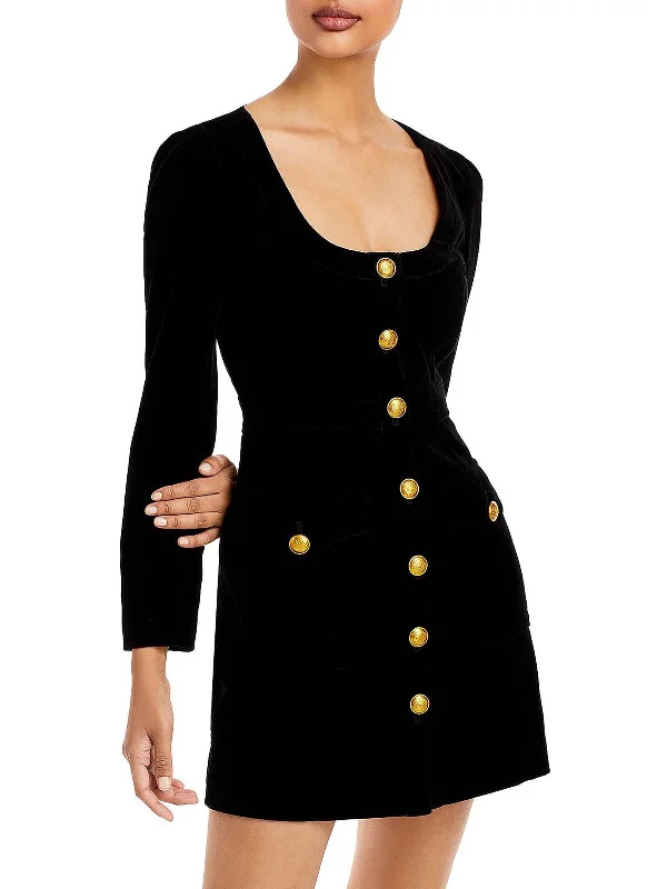 IVY Womens Velvet Long Sleeves Fit & Flare Dress Lace Detail Maxi