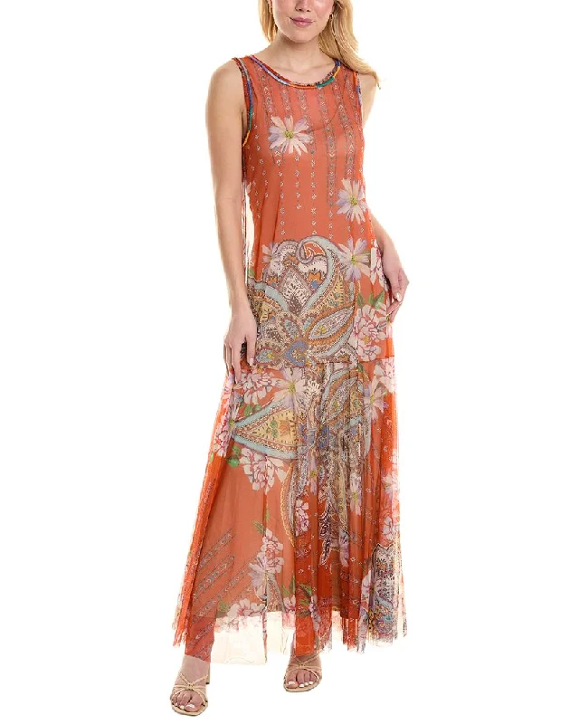 Johnny Was Paisley Mesh Maxi Dress Flowing Boho Skirt