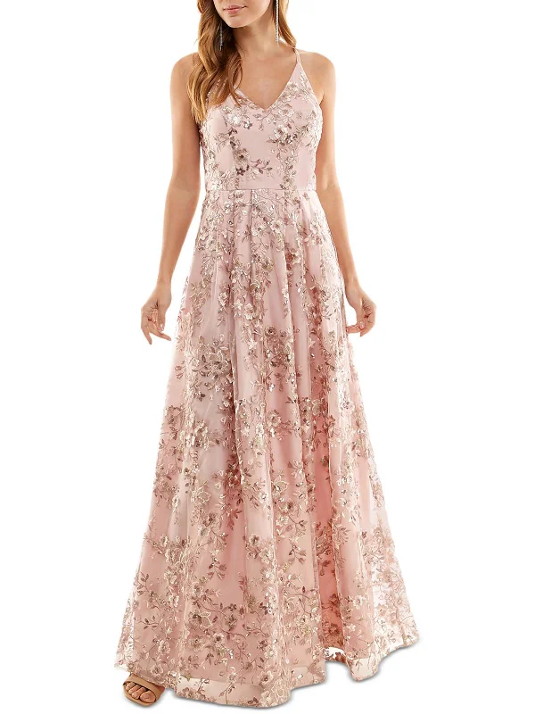 Juniors Womens Sequined Long Evening Dress Stretch Maxi Skirt